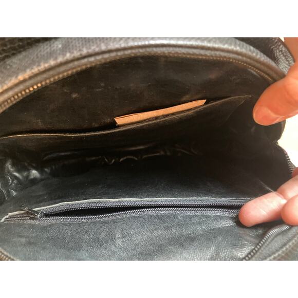 Lou-Rexx Vintage Quilted Snakeskin Round Chain Strap Handbag Black Loehmann's - Picture 12 of 14